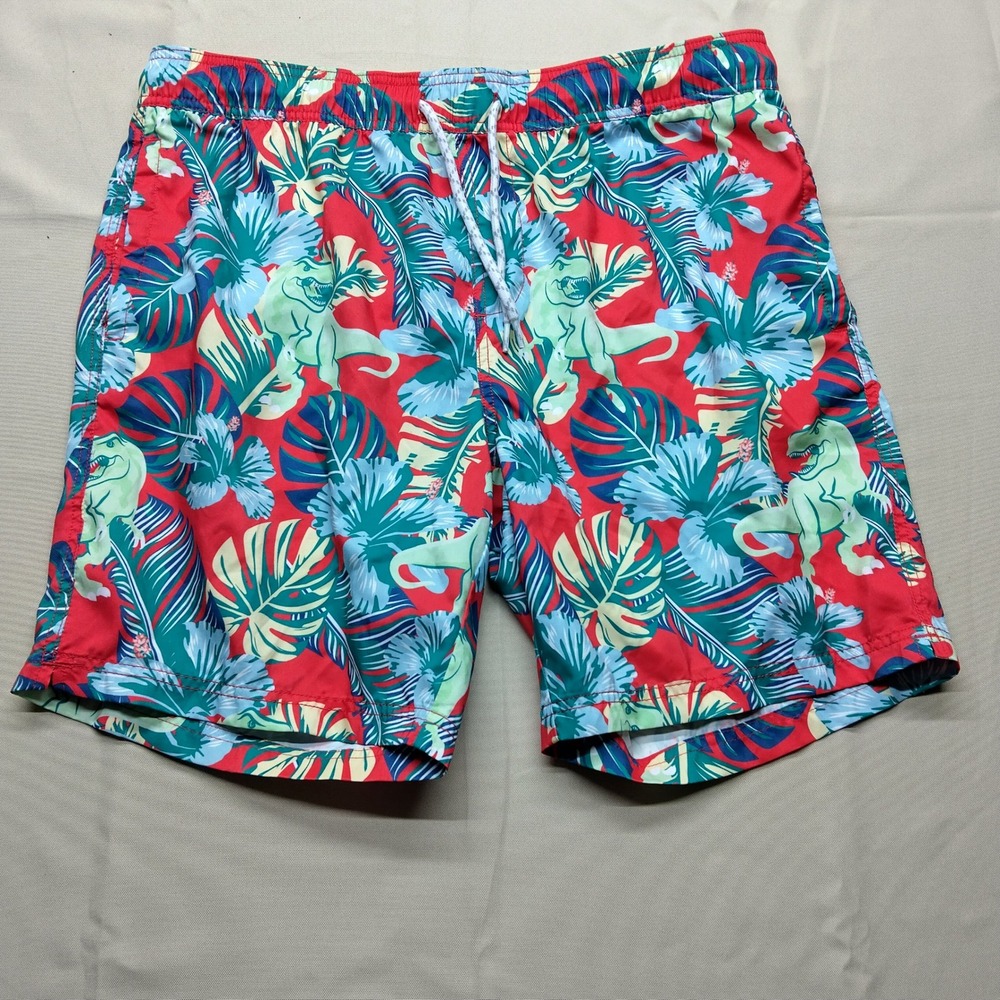 Valor Collective Mens XL Tropical Dinosaur Hibiscus Swim Trunks Red DCAE231140